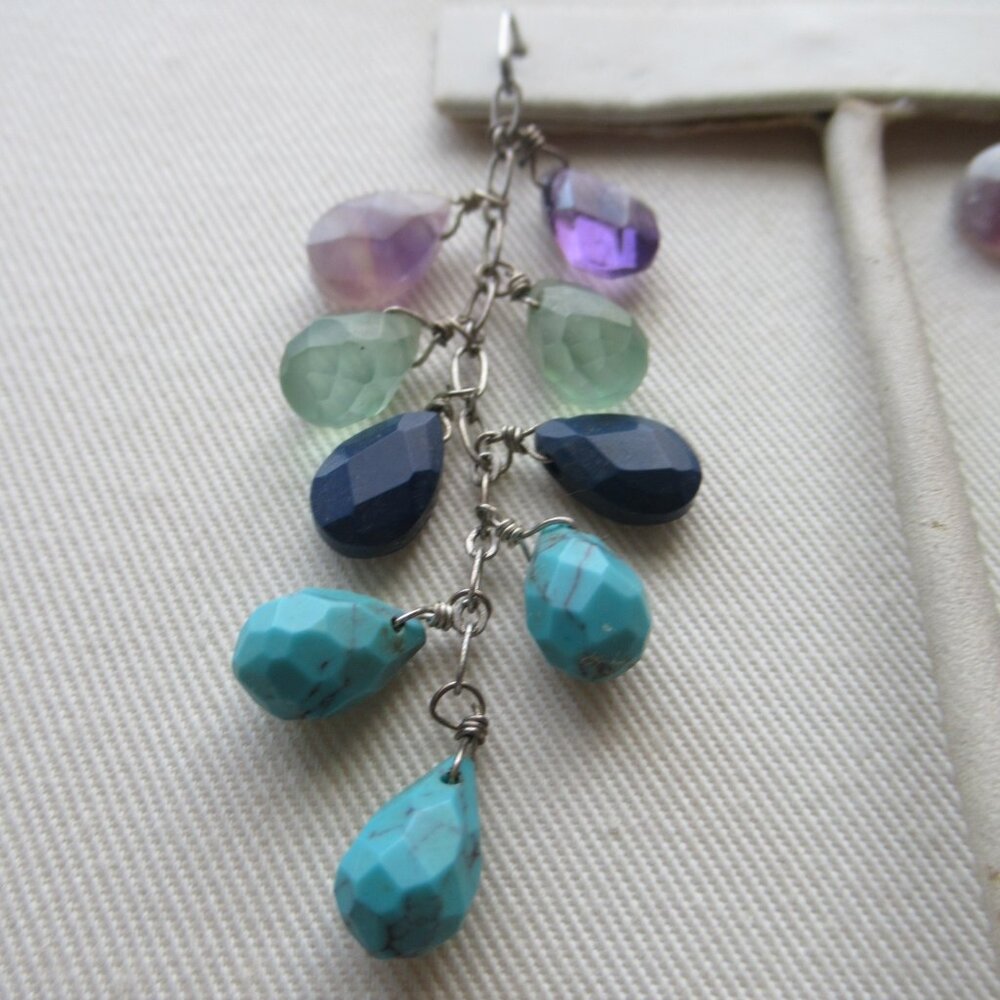 Multi Gemstone Dangle Drop Earrings, Amethyst Per… - image 3